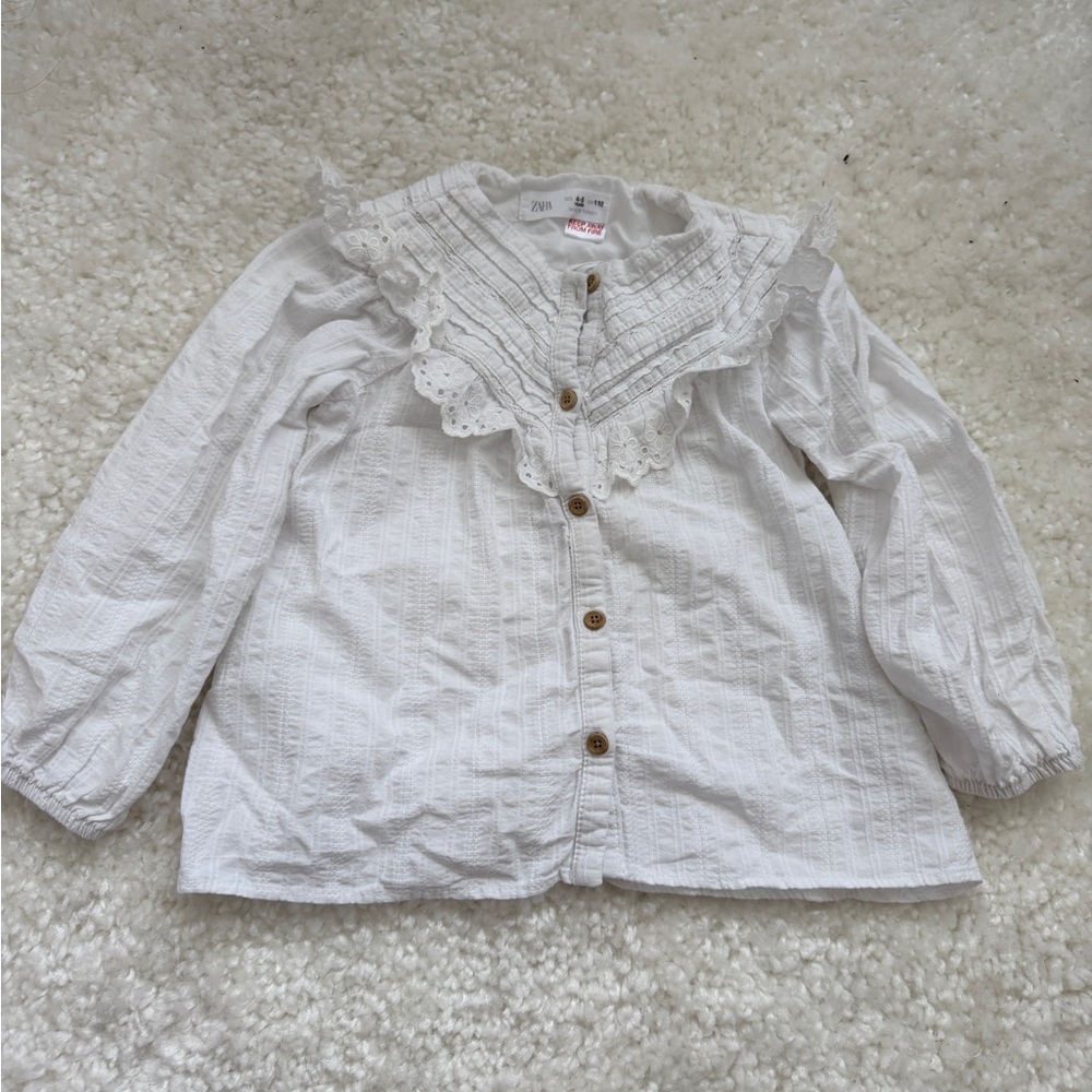 Zara White Lace Trim Kids Shirt
